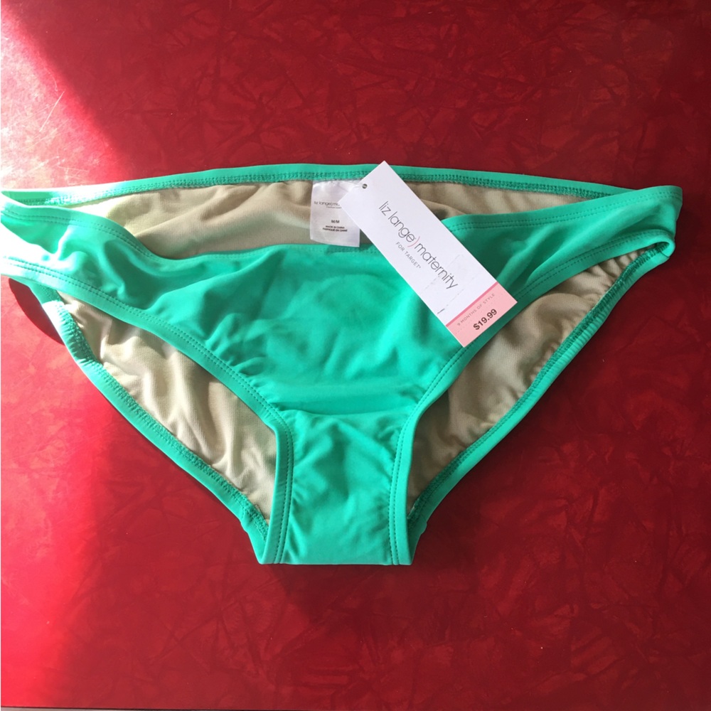 NWT Liz Lange Maternity green bikini bottom swim Size M